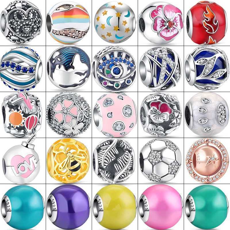 New 925 Sterling Silver Colorful Shiny Round Flower Evil Eye Charms Beads Fit Pantaro Bracelet Original Jewelry Pendants Gift XJ250607