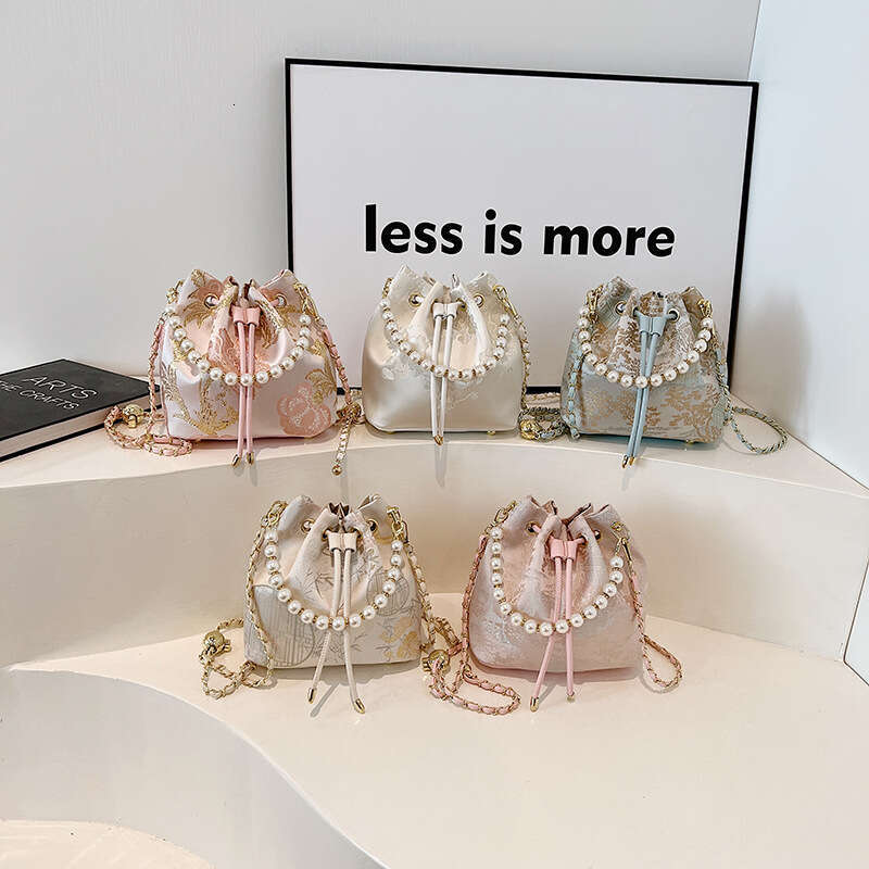 Chinese Style National Trend Bucket for Women, New Beaded Handheld Shoulder Bag, Elegant Versatile Trendy Chain Crossbody Bag