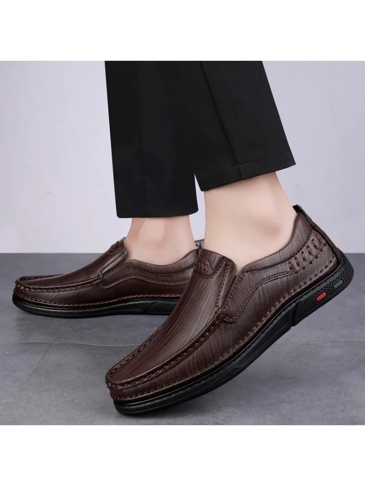 summer simple breathable cowhide mens Doudou shoes cross-border large size classic lazy casual shoes men 250605