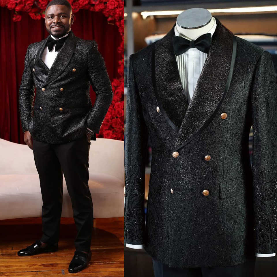 Shining Sequins Wedding Tuxedos 2 Piece Set Jacket Pants Shawl Lapel Men Suit Fashion Groom Wear Party Evening Suits Customized