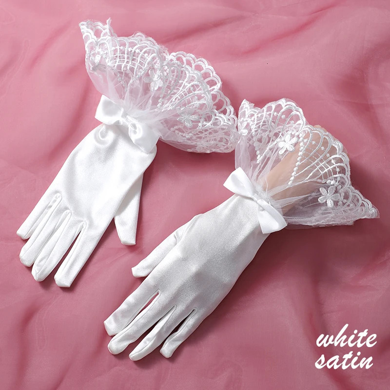 Bridal Wedding Gloves Dignified And Elegant Ladies White Holiness Wrist Length Printed Bride Gloves 250603