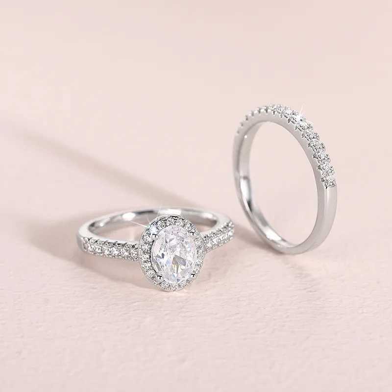 925 Sterling Silver AAA Crystal Cubic Zirconia 2Pcs Rings Set for Women Luxury Female Wedding Ring Jewelry Gifts XJ250606