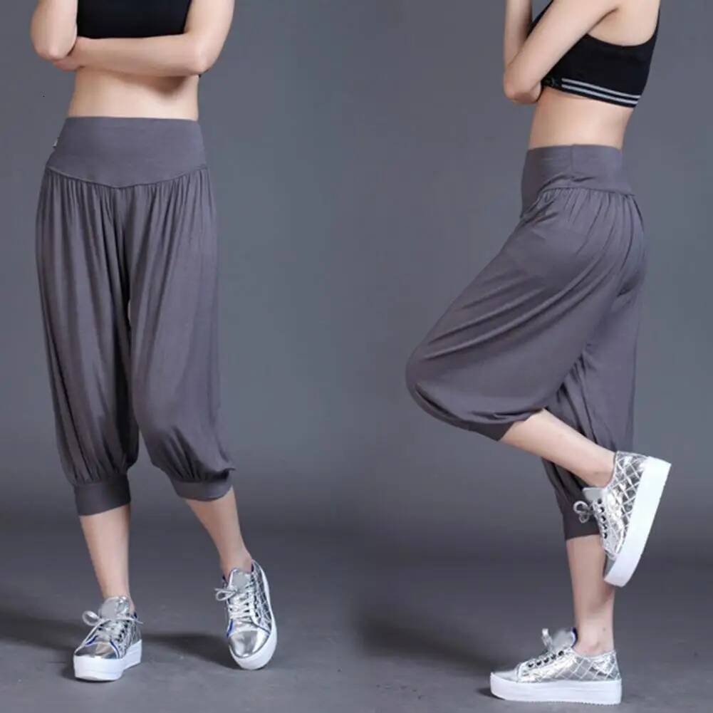 Women Summer Modal Yoga Cropped Elastic Waistband Dance Performance Wide Leg Pants Bloomers