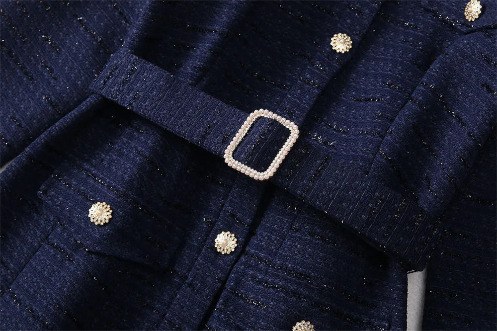 Autumn Winter Single Breasted Beading Tulle Tweed Dress For Women Long Sleeve Prom Evening Fishtail Midi Dresses Party Mermaid 250603