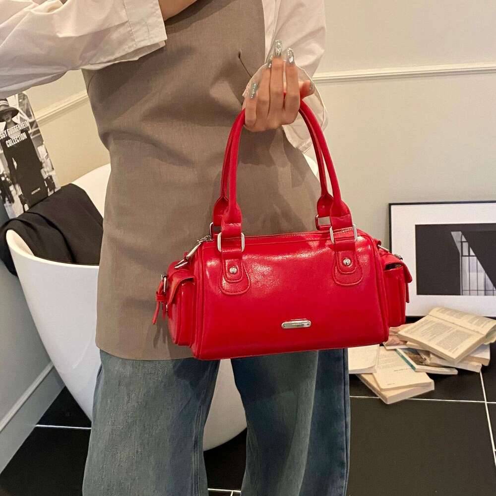 Korean Style Simple Boston Handbag Women Trendy Fashion Baguette Casual Versatile Underarm Shoulder Bag