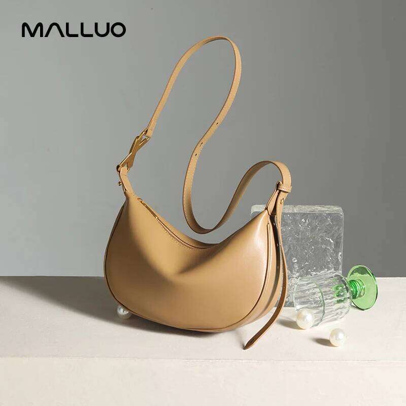 Women's Cowhide Crossbody Bag Ladies Fashion Hobos Soft Cow Split Leather Shoulder Bags Female Casual Half Moon Purse Handbags