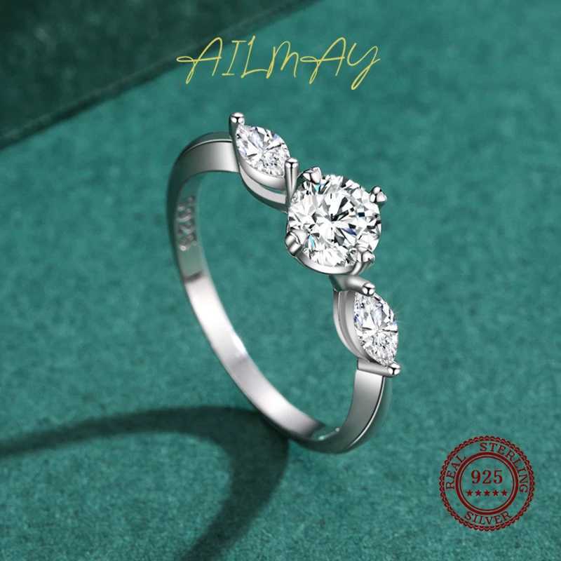 Ailmay 100% 925 Sterling Silver Fashion Sparkling 1.0ct Zirconia Finger Ring For Women Wedding Statement Fine Silver Jewelry XJ250606