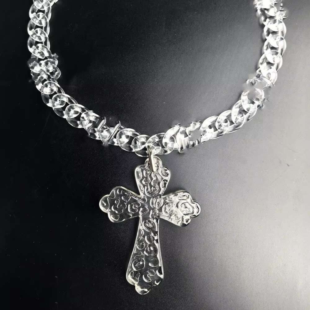 Custom Rapper Transparent Acrylic Christian clear Large Jesus Cross Pendant Necklace Cuban Chains Jewelry for Women