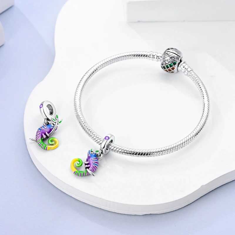 100% S925 Silver Temperature Change Color Chameleon Elephant Train Charms Fit Pan Original Bracelets DIY Fine Jewelry Gifts XJ250607