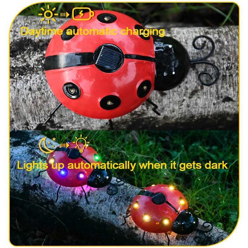 Solar Ladybug Lamp Outdoor Waterproof Garden Statue Wall Hanging LED Solar Powered Light For Garden Lawn Tree Landscape DecorXJ250606
