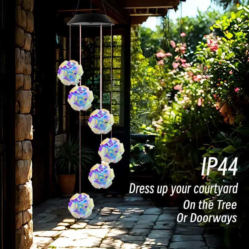 1pc Colorful Changing Light Wind Chimes With 6 LED Outdoor Waterproof Hanging Mobile Lamp For Home Garden Holiday Festival DecorXJ250606