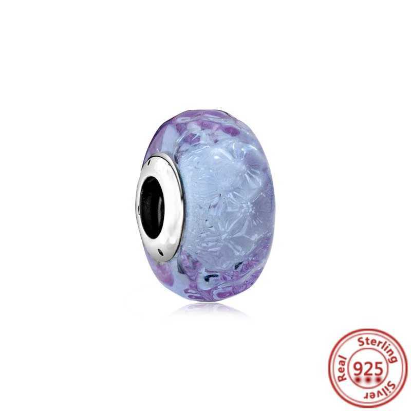 925 Sterling Silver Pink Red Green Blue Yellow Purple Murano Glass Sparkling Round Beads Fit Pantaro Charms Bracelet DIY Jewelry XJ250607