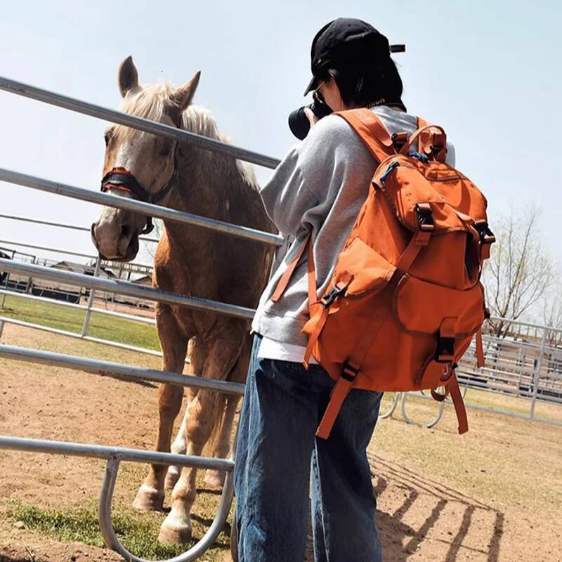 Shine Orange High Quality Nylon Backpacks String Water Proof Large Capacity Casual Outdoor Bags For Unisex 2025 New Hot Mochilas