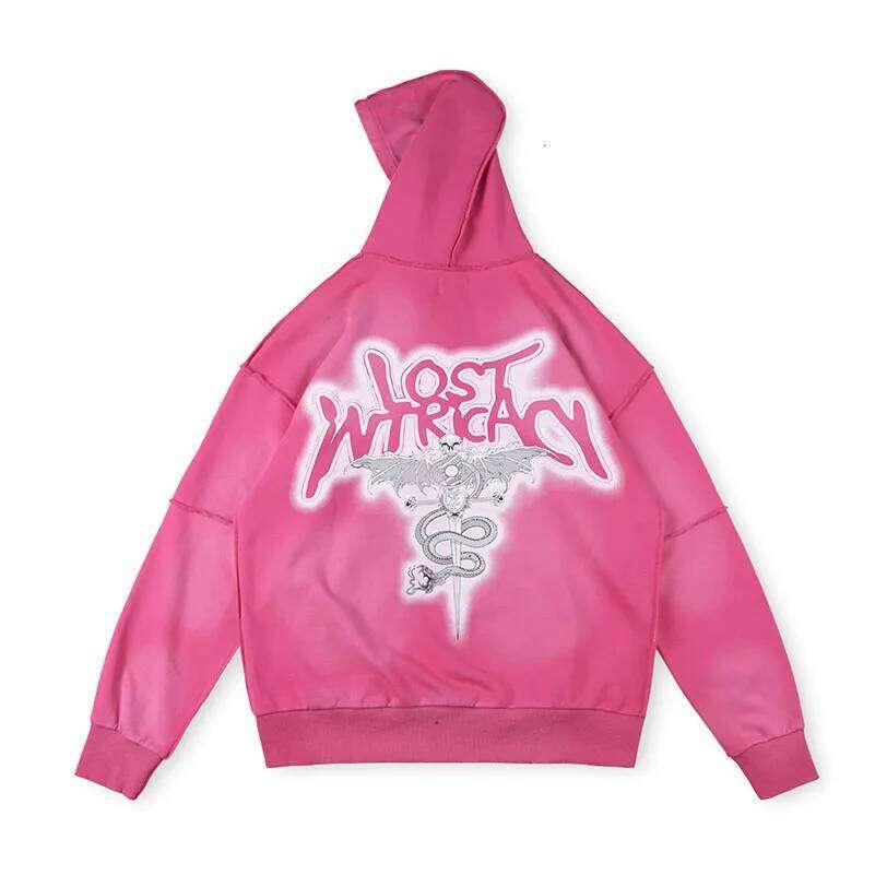 Streetwear Lost Rhinestone Hole Zipper Hooded Jacket Hoodies for Men Washed Baggy Casual Sweatshirts Oversized Cardigan Hoody