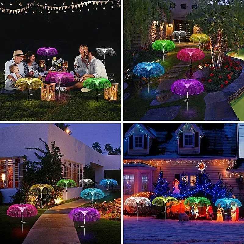 Solar Garden Lights Outdoor Waterproof Fiber Optic Jellyfish Lawn Lights Outdoor Patio Villa Yard Decor W250607