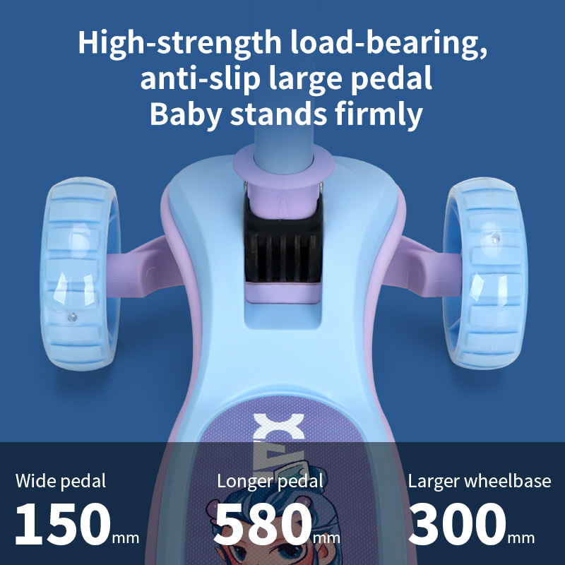 Children's cartoon folding scooter, flexible steering, competitive car, widened pedal, super strong load capacity, multi-gear adjustment.