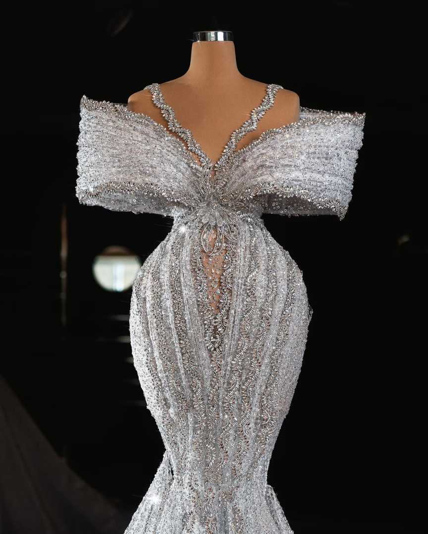 Sparkly Mermaid Wedding Dresses Luxury Crtstal Beads Bridal Gowns Sexy Illusion Sweep Train Bridal Gowns Customized