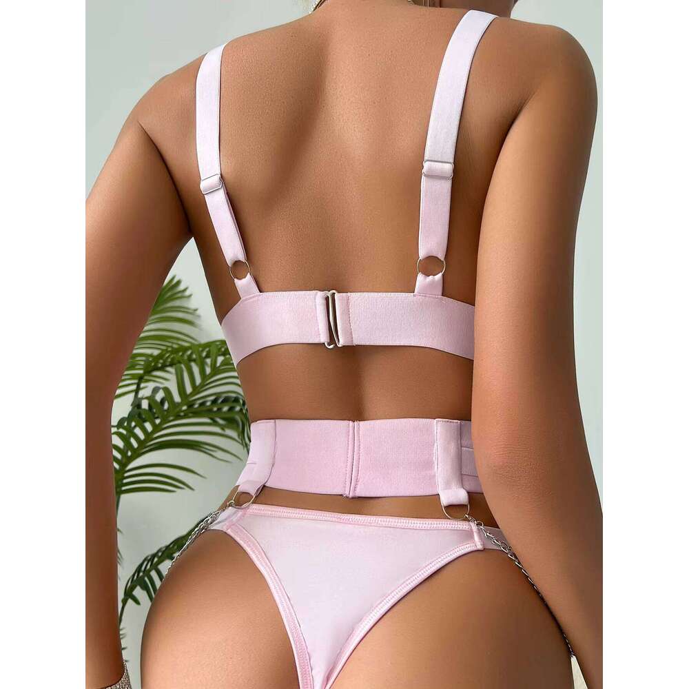 High Quality Form-Fitting Underwear Erotic Process Chain Hot Girl Nightclub Clothing Femme 4 Piece Set Lingerie Womenhan Yun