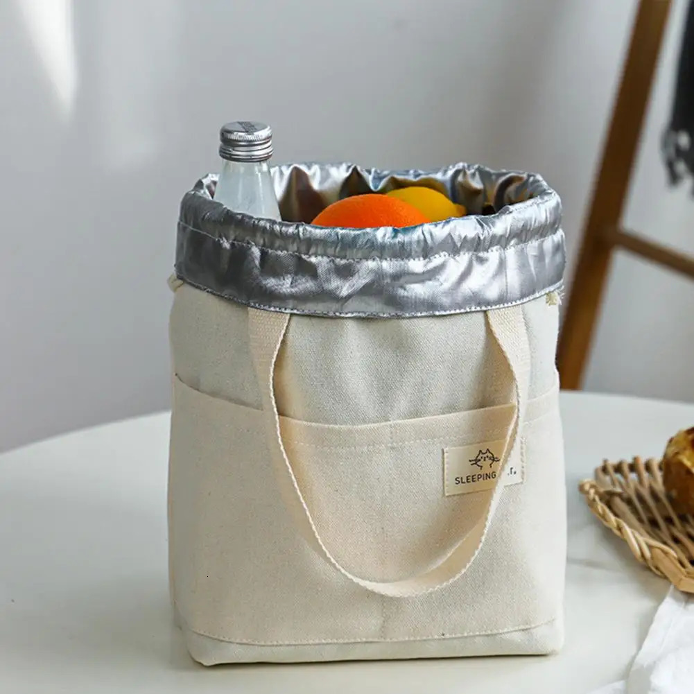 Bento Bag Large Capacity Drawstring Waterproof Aluminum Foil Liner Japanese Style Lunch Box Insulated Pouch Daily Use 250606