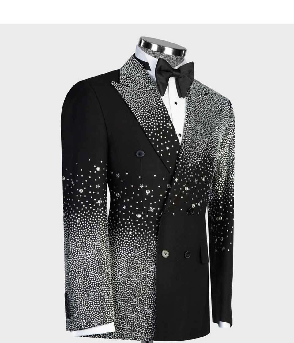 Noble Beaded Wedding Tuxedos 2 Piece Set Jacket Pants Handmade Men Suit Peaked Lapel Customized Groom Wear Party Suits