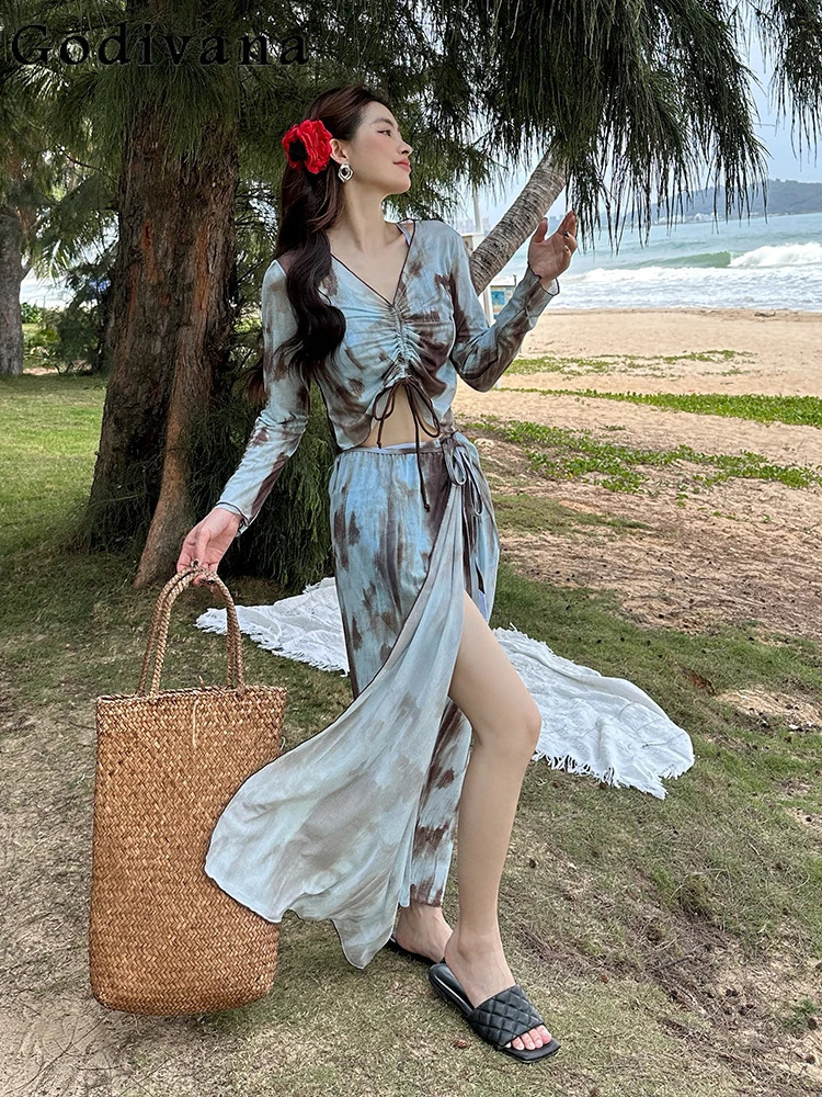 L5XL Large Size Women Bikini Fourpiece Beach Sexy Vacation Long Sleeve High Split Swimsuit Summer Swimming Chic Swimsuits 250603