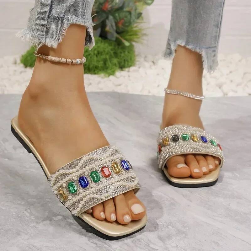 Ddmyoutdoor Women Flat Shiny Beach Sier Sandals Outdoor Slippers Designer Lightweight Slides Plus Size Shoes outdoor shoes