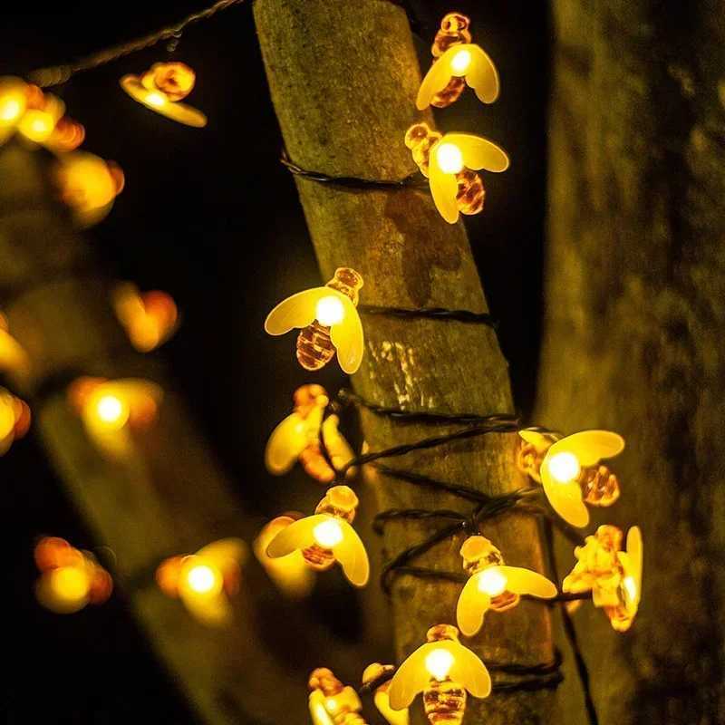 Honey Bee LED Light String Solar Garland Lamp Outdoor Garden Summer Yard Wedding Holiday Party Decoration Landscape LightingXJ250606