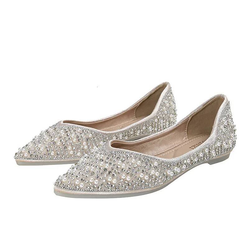 Ddmyoutdoor Fashion Woman Ballet Rhinestone Loafers Flat Pointed Toe Shoes Female Casual Slip On Flats Footwear Boat Outdoor Shoes
