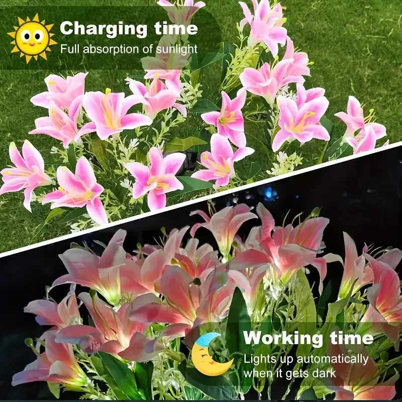 Lily Flowers Solar Lights Decorative Light For Patio Lawn Garden Solar Lawn Light Yard Pathway Landscape Solar Powered Lights XJ250606