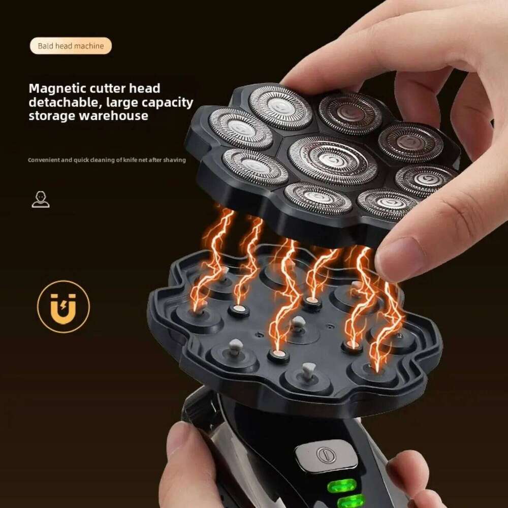Magnetic Absorption Electric Shaver Ninja 9 Head Grooming Tool Full Body Washing Razor Self-Help Hair Removal Kit USB Charging