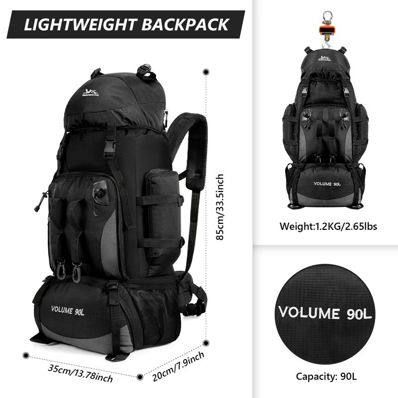 90L Waterproof Hiking Camping Backpack Trekking Bag Rucksack
