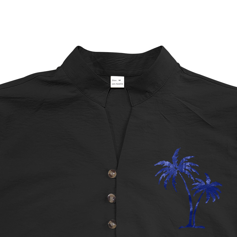 2025 mens button up shirt polo shirt Coconut Tree Casual Print Retro Stand Collar Long-Sleeve Button Men's Shirt EU Sizes: S-3XL