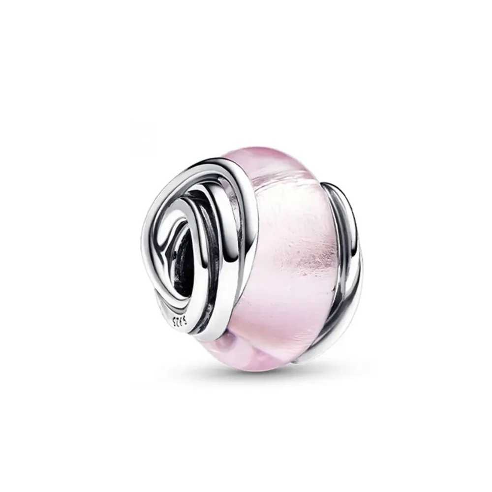 925 Silver Blue Pink Glass Bead rosted Red Murano Glass Hearts Charms Fit Original Bracelet Women DIY Accessories Jewelry Gift XJ250607