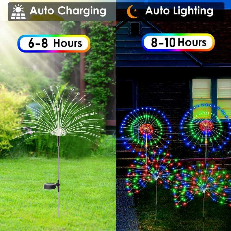LED Solar Power Lights Firework Garden Decoration Fairy Lights Waterproof Outdoor Dandelion Lawn Lamp For Patio Path XJ250606