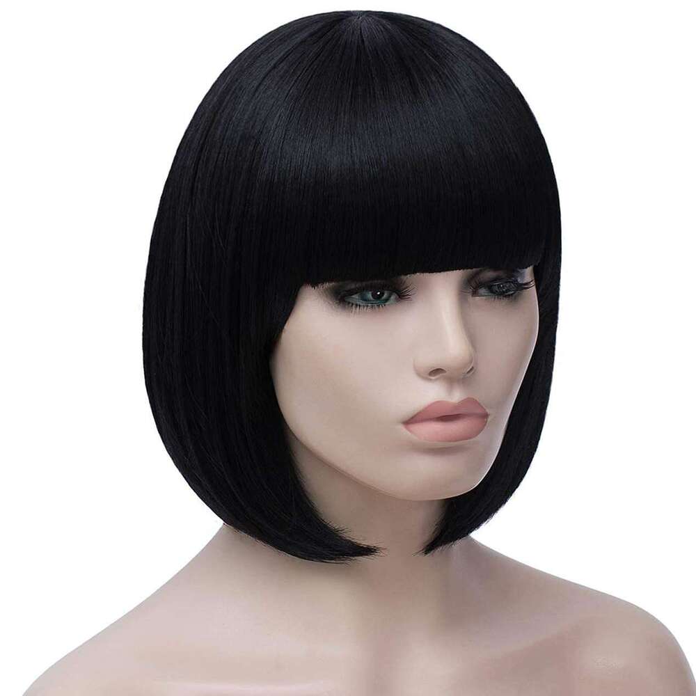 Shoulder-Length Bangs Bob Short Straight Hair Synthetic Wig Cap