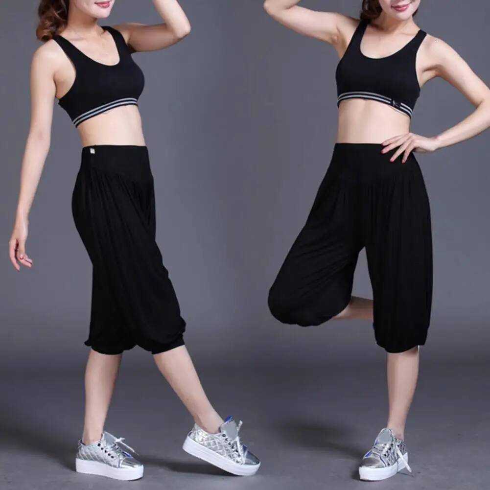 Women Summer Modal Yoga Cropped Elastic Waistband Dance Performance Wide Leg Pants Bloomers