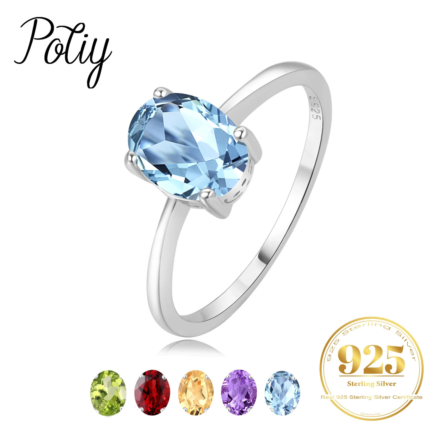 Potiy Natural 1.45ct Garnet Citrine Amethyst Peridot Sky Blue Topaz Birthstone Solitaire Ring 925 Sterling Silver Women Daily 250604