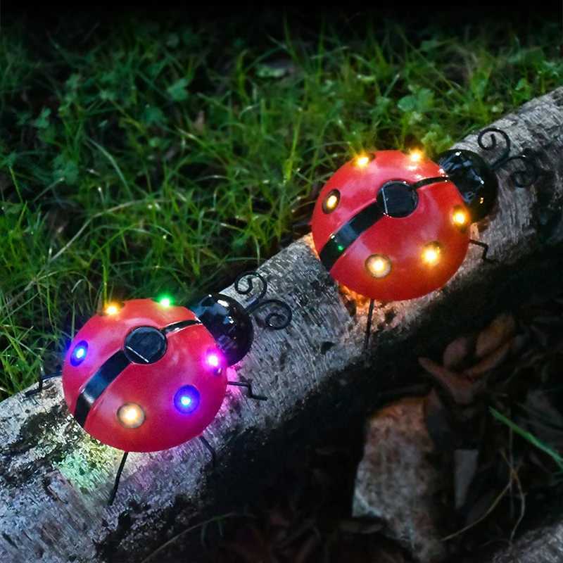 Solar Ladybug Lamp Outdoor Waterproof Garden Statue Wall Hanging LED Solar Powered Light For Garden Lawn Tree Landscape DecorXJ250606