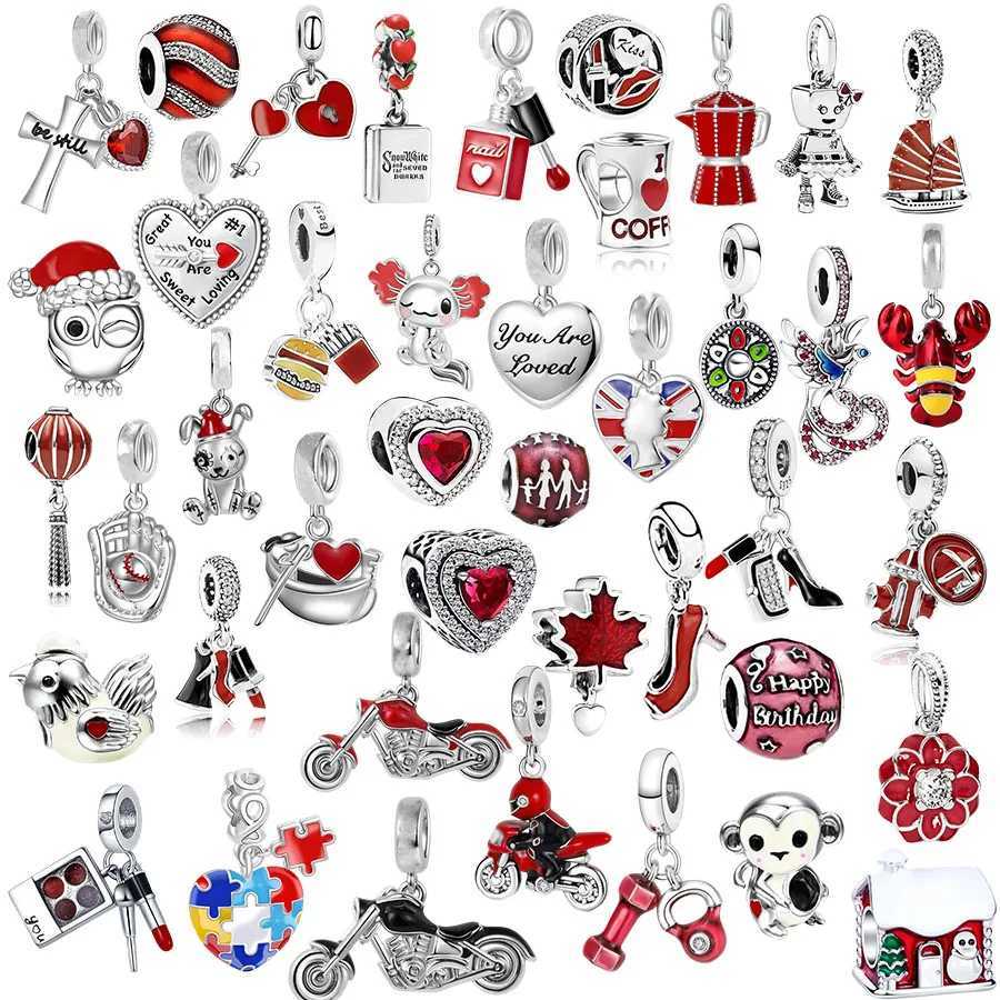 Hot Sale Red Charm Canada Red Mle MotorcycleCoffee Pot Dangle Bead Fit Original European Silver 925 Bracelet DIY JewelryXJ250607