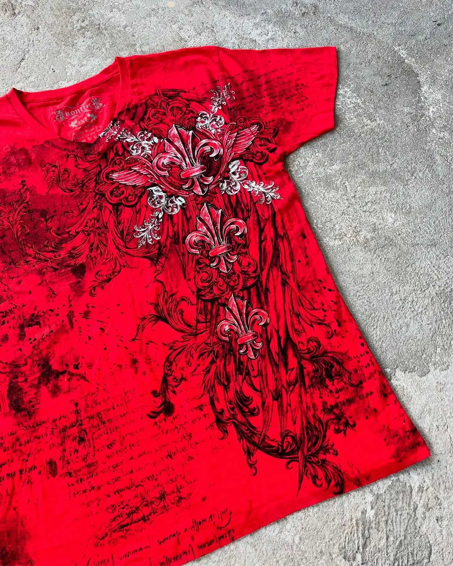 Konflic Mens Y2K Gothic Oversized T-Shirt Dark Skull Angel Print Mayhem Gaga Style Grunge Streetwear Cotton Short W250607