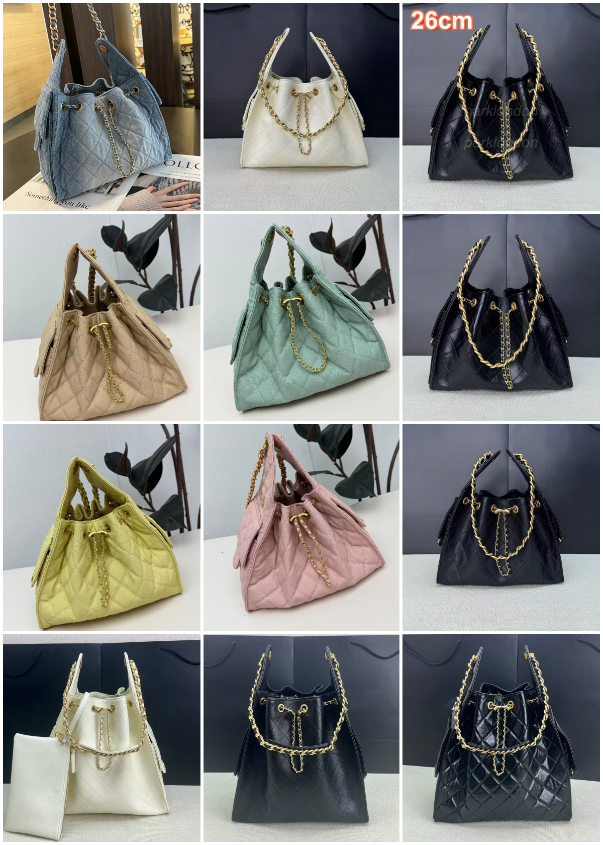 (place order base on image)Women's Luxury Hobo Bag Handbag Diamond Lattice Bag Shoulder Drawstring Chain Bag 26cm 40cm 31282