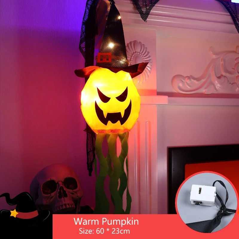 Pumpkin LED Halloween Decoration Flashing Light Gypsophila Ghost Festival Dress Up Glowing Ghost Hat Lamp Decor Hanging Lantern XJ250606