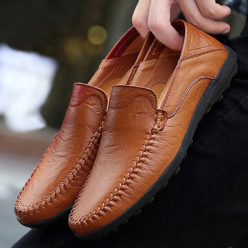 Genuine Leather Men Shoes Casual Formal Mens Loafers Moccasins Italian Breathable Slip on Male Boat Shoes Plus Size 250605