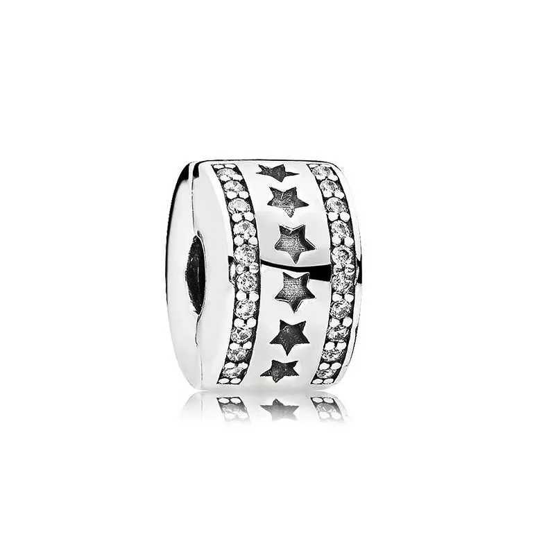 Fit Original Silver 925 Europeans Bracelet Jewelry Sparkling Row Clip Butterflies Clip Hearium Cluster Safety Chain Charm Bead XJ250607