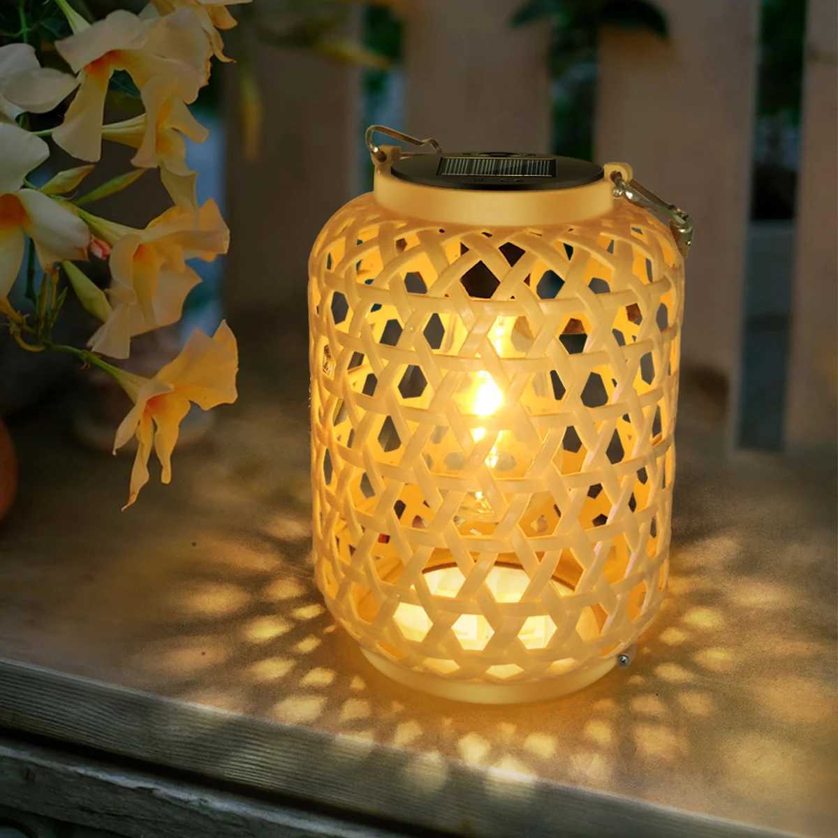 Decoration Lights Outdoor Rattan Solar Lantern with Handle Solar Bulb Lamp LED Hanging Lantern Lights Garden Landscape Lamp XJ250606