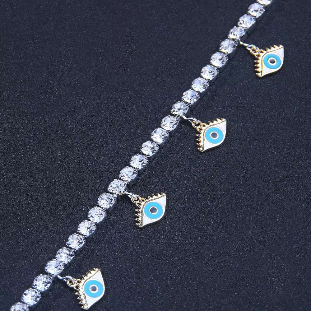 Lady Silver 18k Gold Tennis Bracelet Anklets Crystal Zircon Link Ankle Foot Jewelry for Women Evil Eyes Rhinestone Anklet