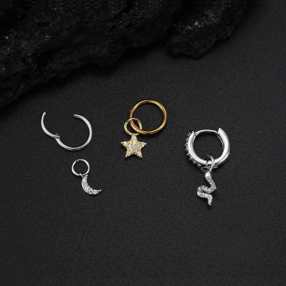 1PC Little Star Moon Snake Crystal Charms Pendant Helix Daith Earrings for Women Hanging Matching Piercing Lobe Tragus Jewelry XJ250607
