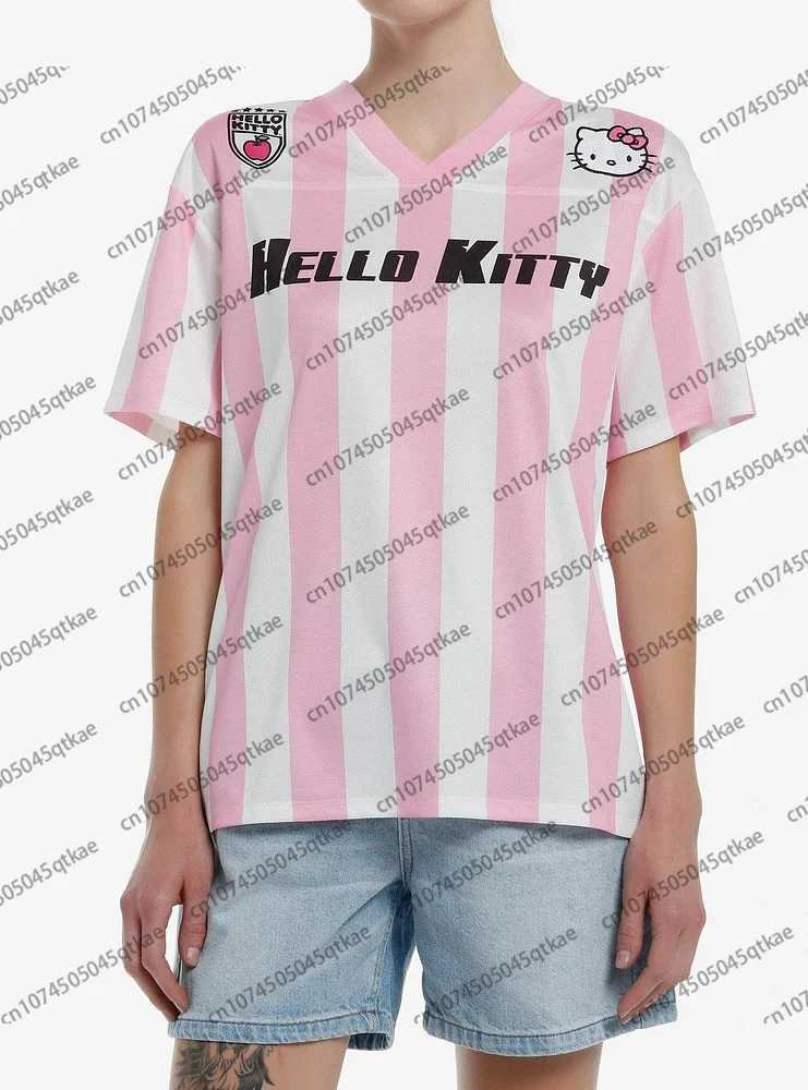 Sanrio 2025 Disney Cartoon Hello Kitty Short Sleeve T-shirt Men Women Summer Fashion Leisure Breathable Quick Drying Football Jersey w250607