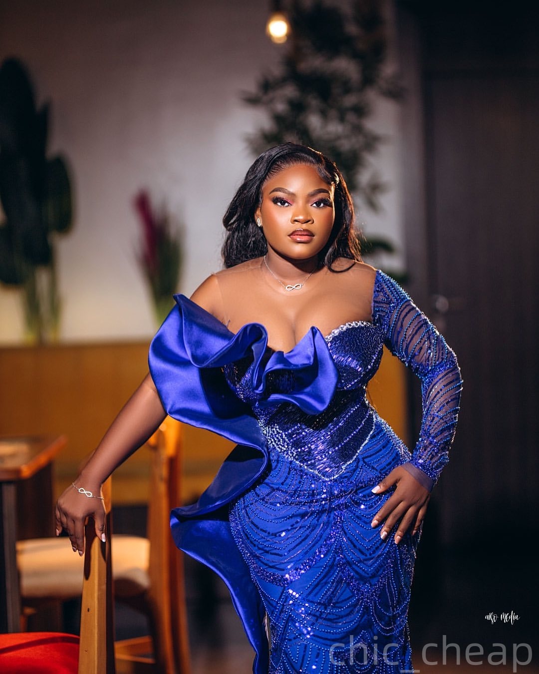 Royal Blue Mermaid Prom Dresses 2025 Sequined Crystals Ruffles Elegant Evening Formal Party Second Birthday Engagement Gowns Plus Size Dress For Speci
