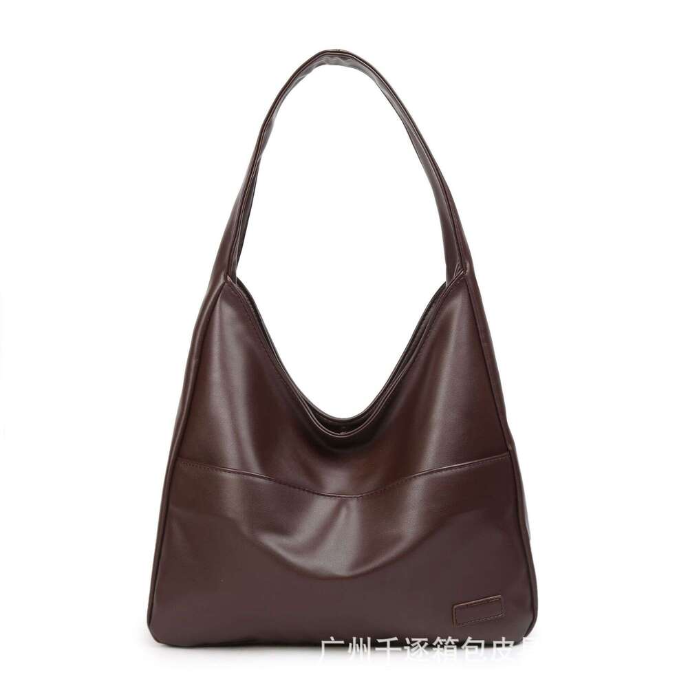 2025 New Lazy Style Soft Leather Tote Women Fashionable Shoulder for College Students Underarm Bag